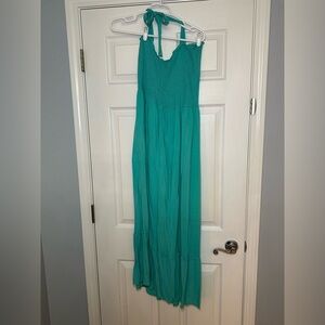 Minty Colored Elastic Maxi Dress with Tie